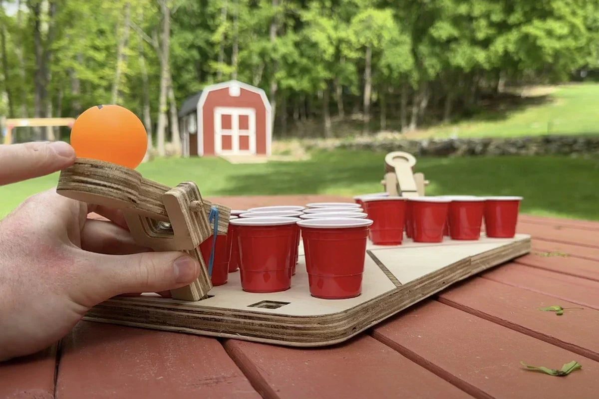 table top game was machined using plywood through both milling and laser engraving