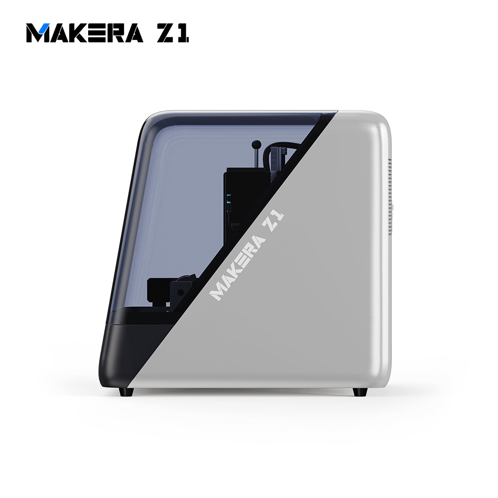 Makera Z1 small CNC machine for home workshops, side view showing the enclosed design and white body.