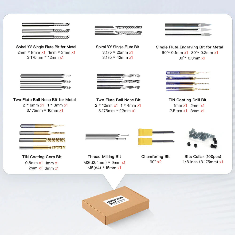Essential Milling Bit Set - CNC Bits - Makera - Makera
