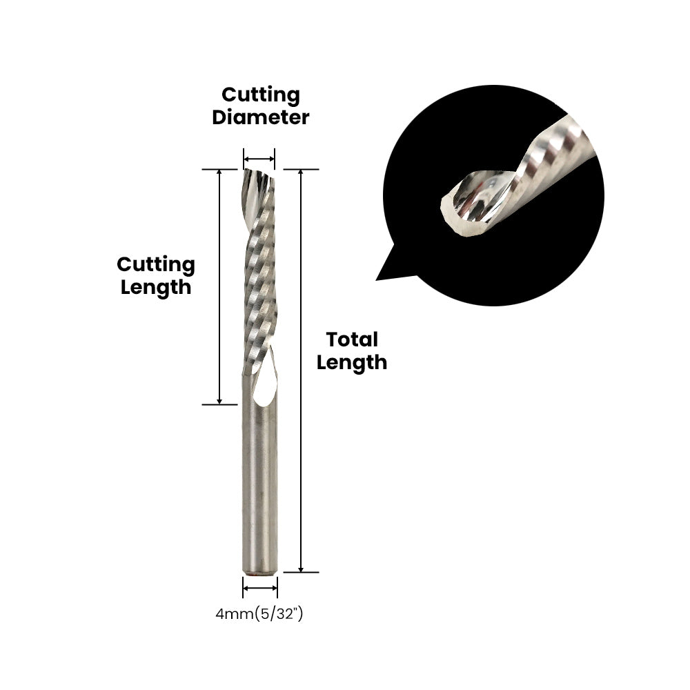 Spiral 'O' Single Flute Bit - 4mm (5/32″) Shank