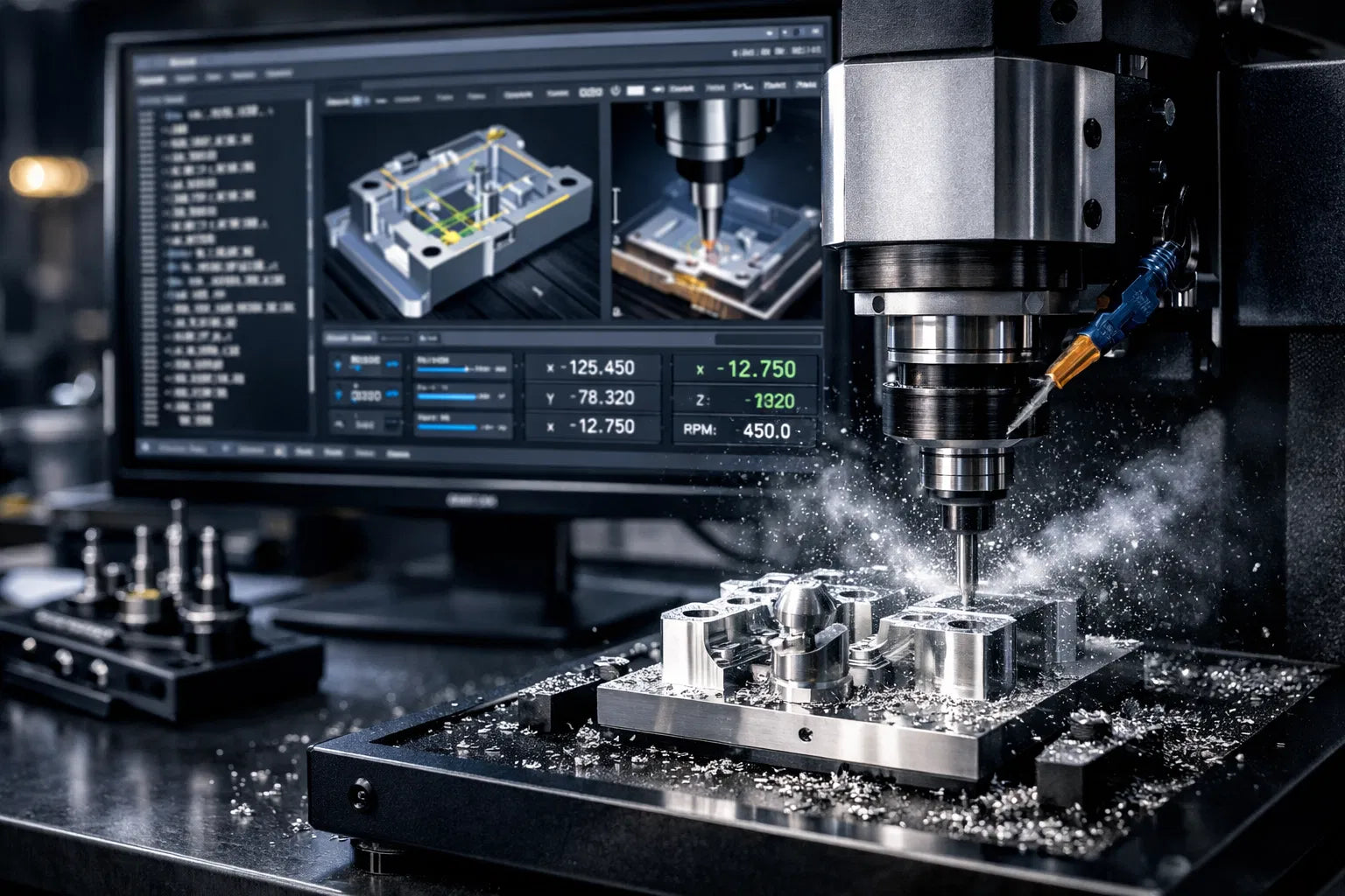 modern cnc machine shop with machinists working