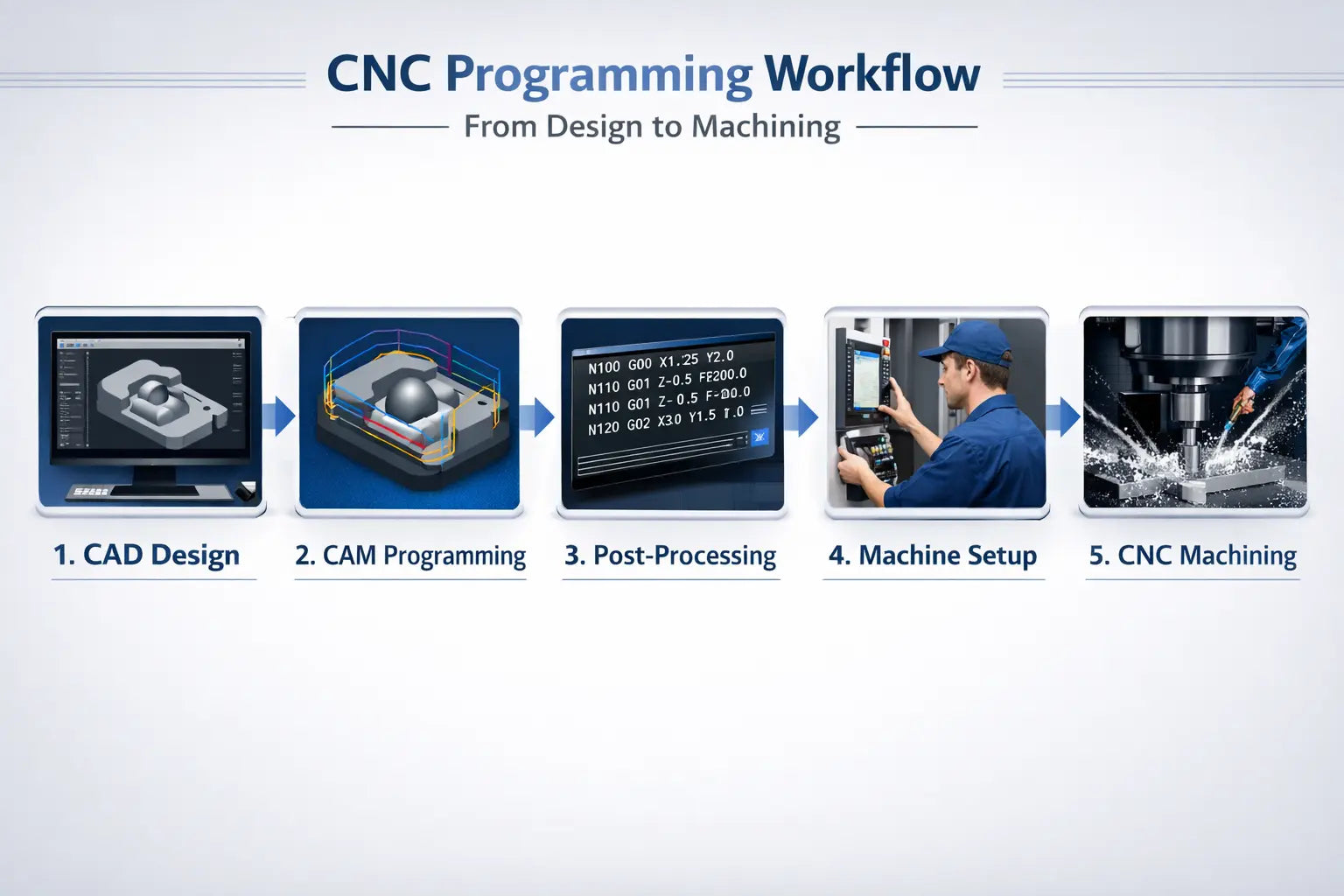 CNC programming workflow from design to machining