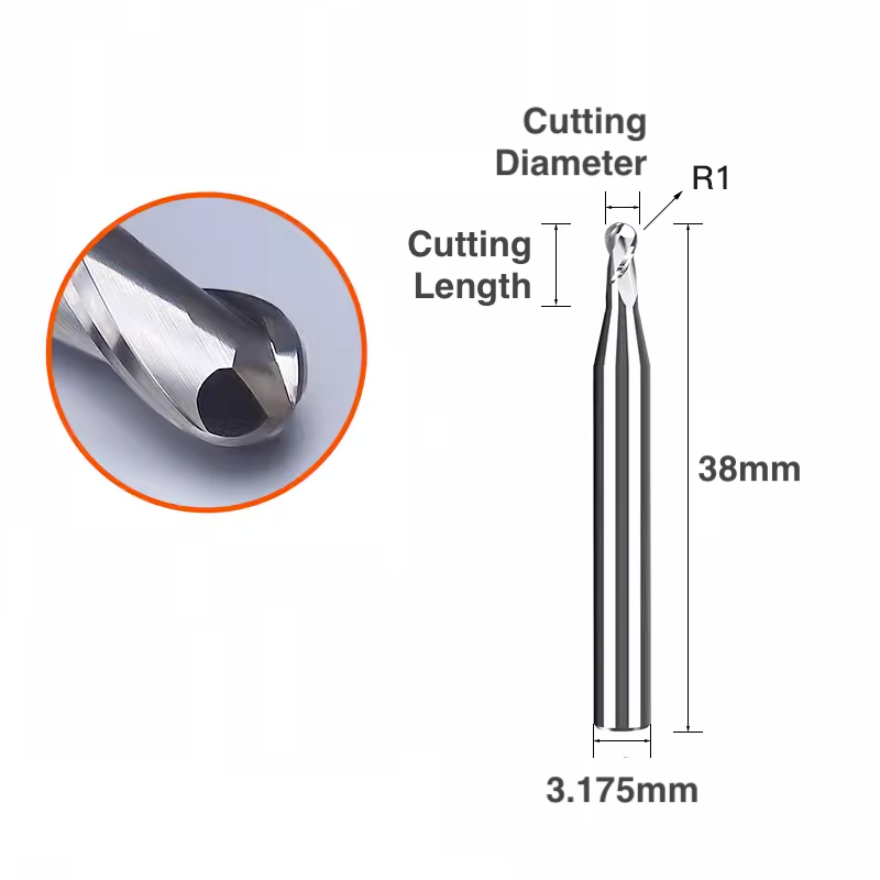 Two Flute Ball Nose Bit for Metal - 1/8″ Shank