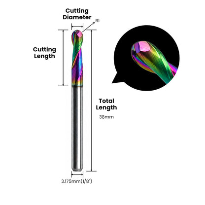 Two Flute Ball Nose Bit for Metal - 1/8″ Shank