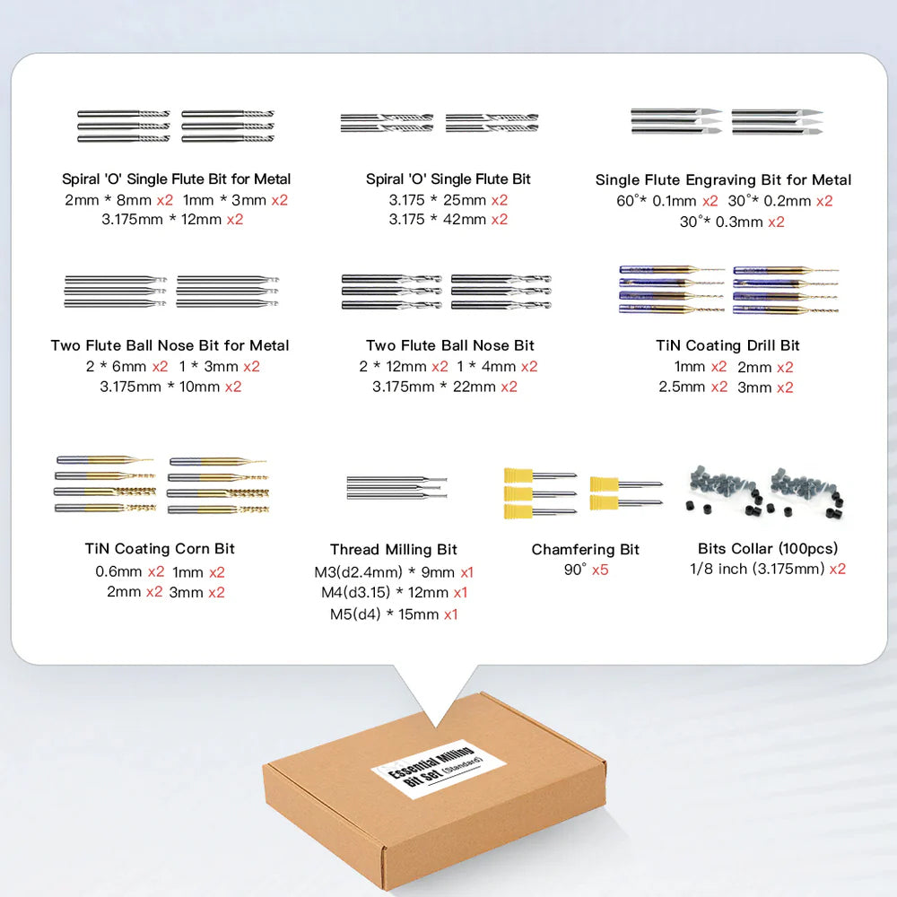 Essential Milling Bit Set - CNC Bits - Makera - Makera