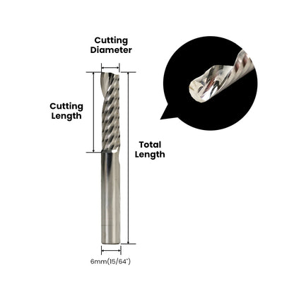 Spiral 'O' Single Flute Bit - 6mm (15/64″) Shank