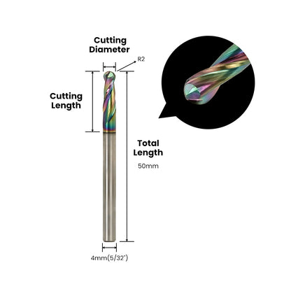 Two Flute Ball Nose Bit for Metal - 4mm (5/32″) Shank